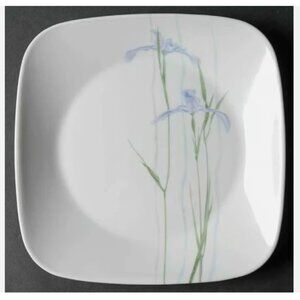 4 Corelle Shadow Iris Square 9" Plates Luncheon Salad Corning Purple Flowers